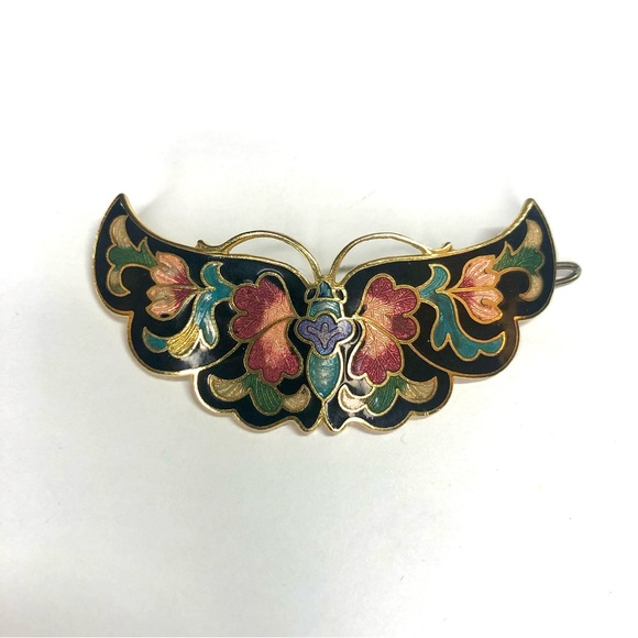 Vintage Cloisonne Enamel Butterfly Hair Barrette Bundle Butterfly Birds Flowers main image 5